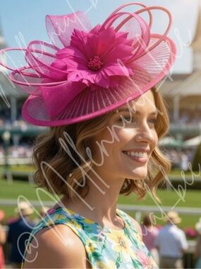 New Kentucky Oaks Derby Rose Floral Feather Elegant Pink Fascinator Headband Hat